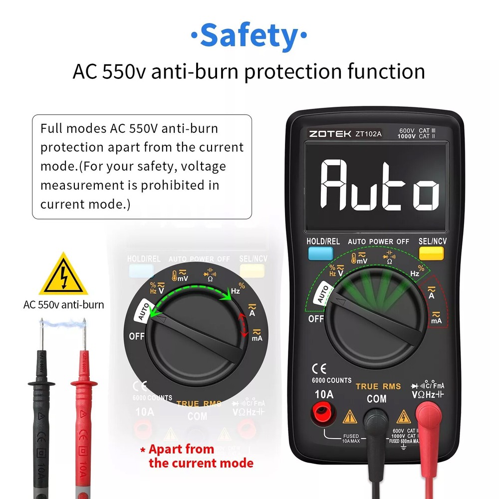 ZT-102A 6000 counting TRMS digital multimeter with automatic range