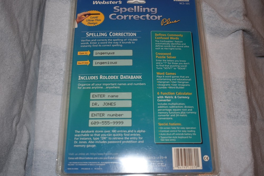 Franklin Webster’s Spelling Corrector Plus NCS-101 Rolodex Databank Sealed