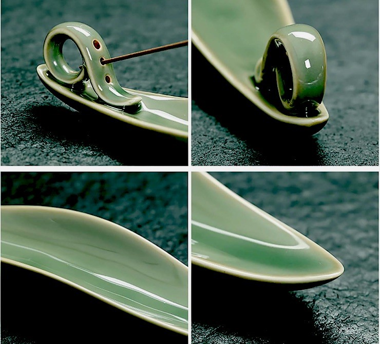 Incense Stick Holder Green Leaf Ceramic~Olive Appetizer Serving Plate 9” New