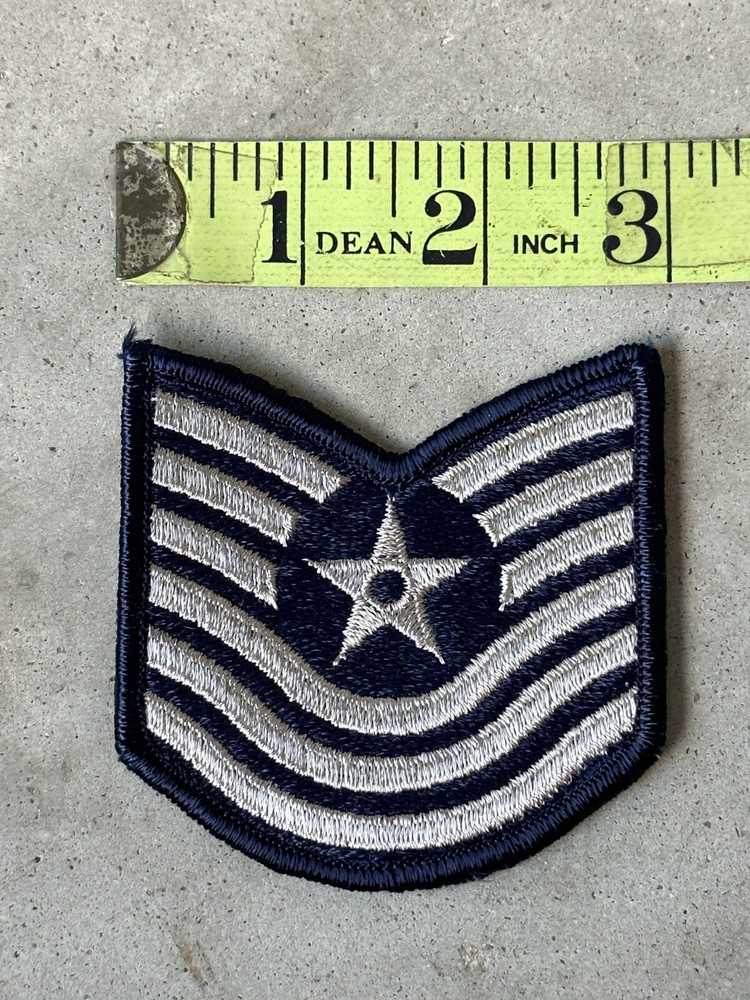 US Air Force Master Sergeant Rank Patch Vtg E-7 E7 Blue Chevron Pair USAF Sew On