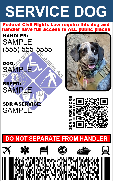 CUSTOMIZABLE CUSTOM SERVICE DOG ID CARD - PHYSICAL & DIGITAL CARD