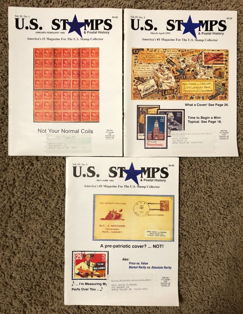 U.S. Stamps & Postal History 1995 Magazine 3 Issues Vol. 4  No. 1,2,3