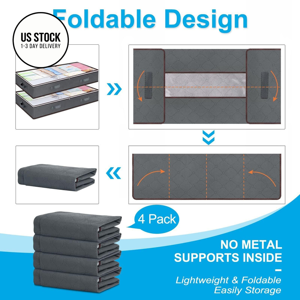 Budding Joy 60L Under Bed Storage Containers, Bins 4 Pack, Grey