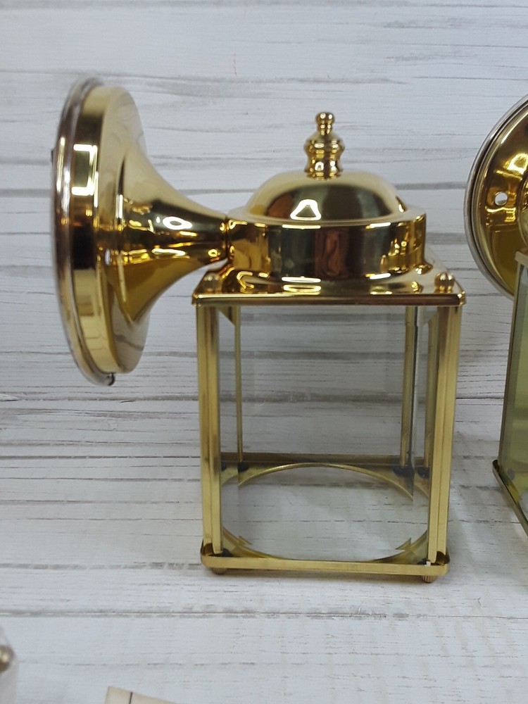 Vintage Solid Brass Square Straight Side Beveled Glass Wall Sconces 90's