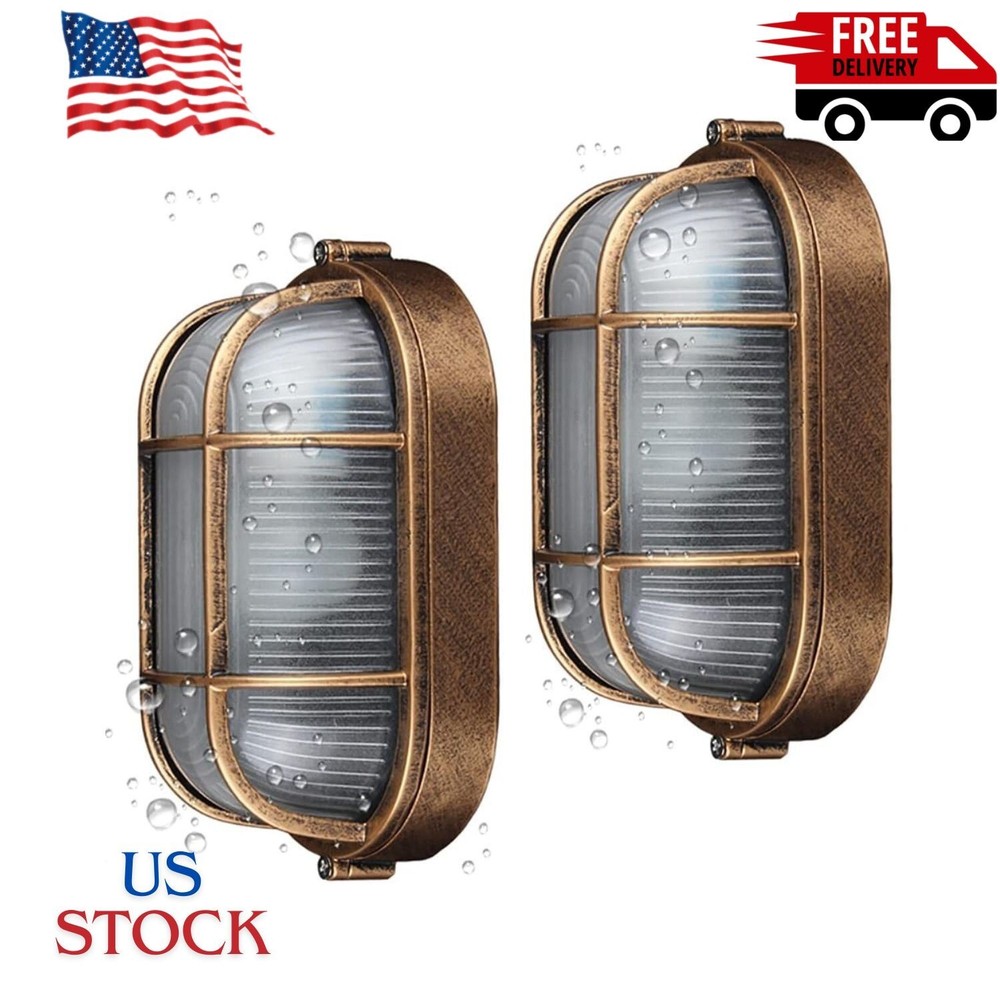 2 Pack Outdoor Oval Wall Lights, 8.3" Nautical Bulkhead Light, Flush Mount
