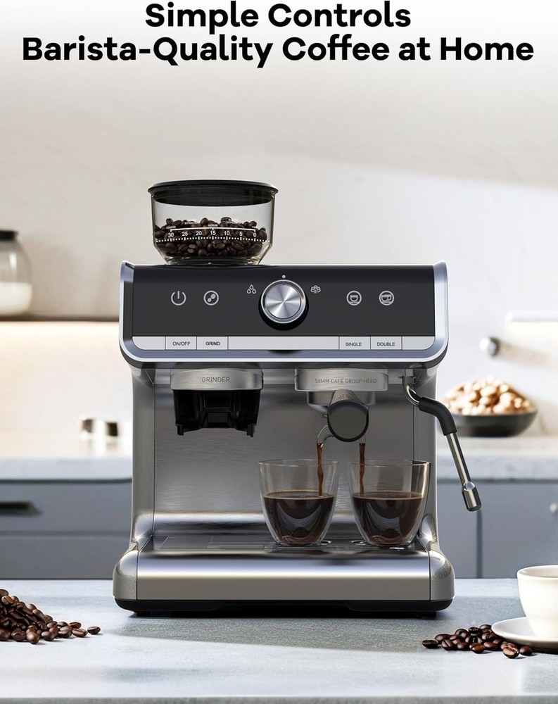 Espresso Machine With Grinder, 20 Bar Semi-Automatic Espresso Coffee Maker Wi...