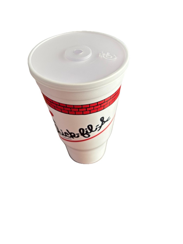 Chick-fil-A Disposable Plastic Cup with Lid Red Brick Design