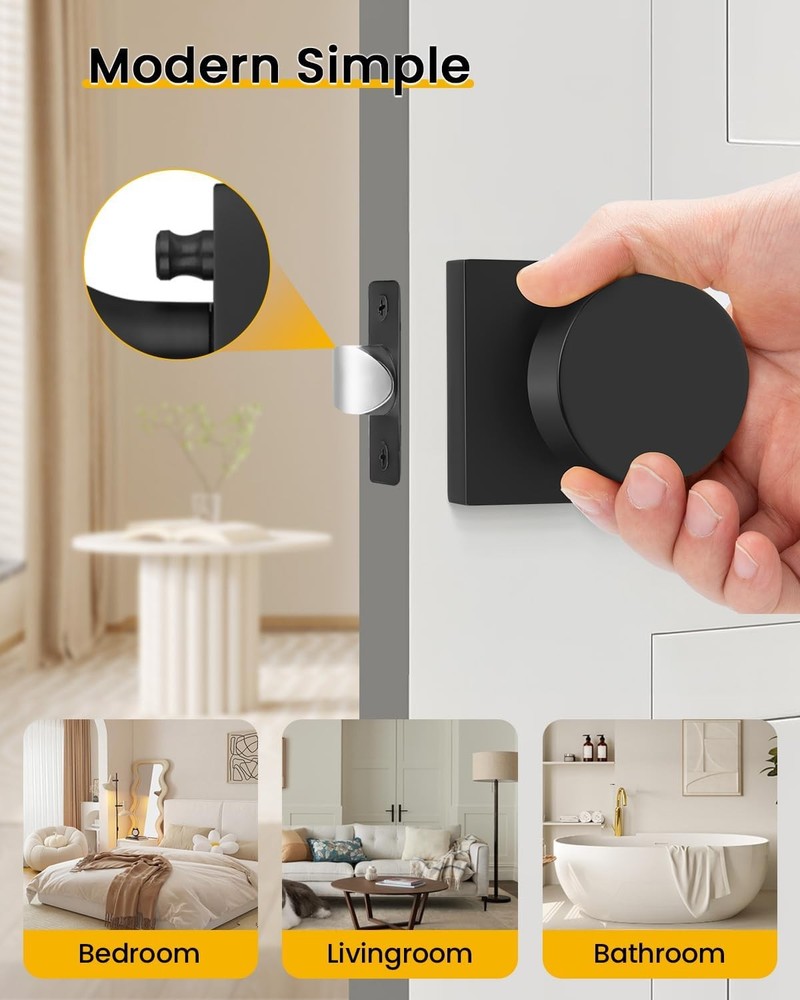 Privacy Black Door Knobs Interior, Zinc-Alloy Heavy Duty Matte Black Door Knobs