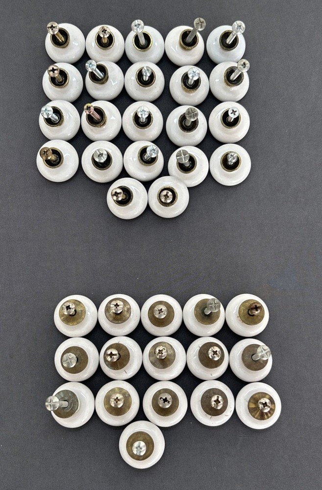 Lot 38 White Porcelain Cabinet Knobs 1.25” Brass Vintage Drawer Pulls Hardware