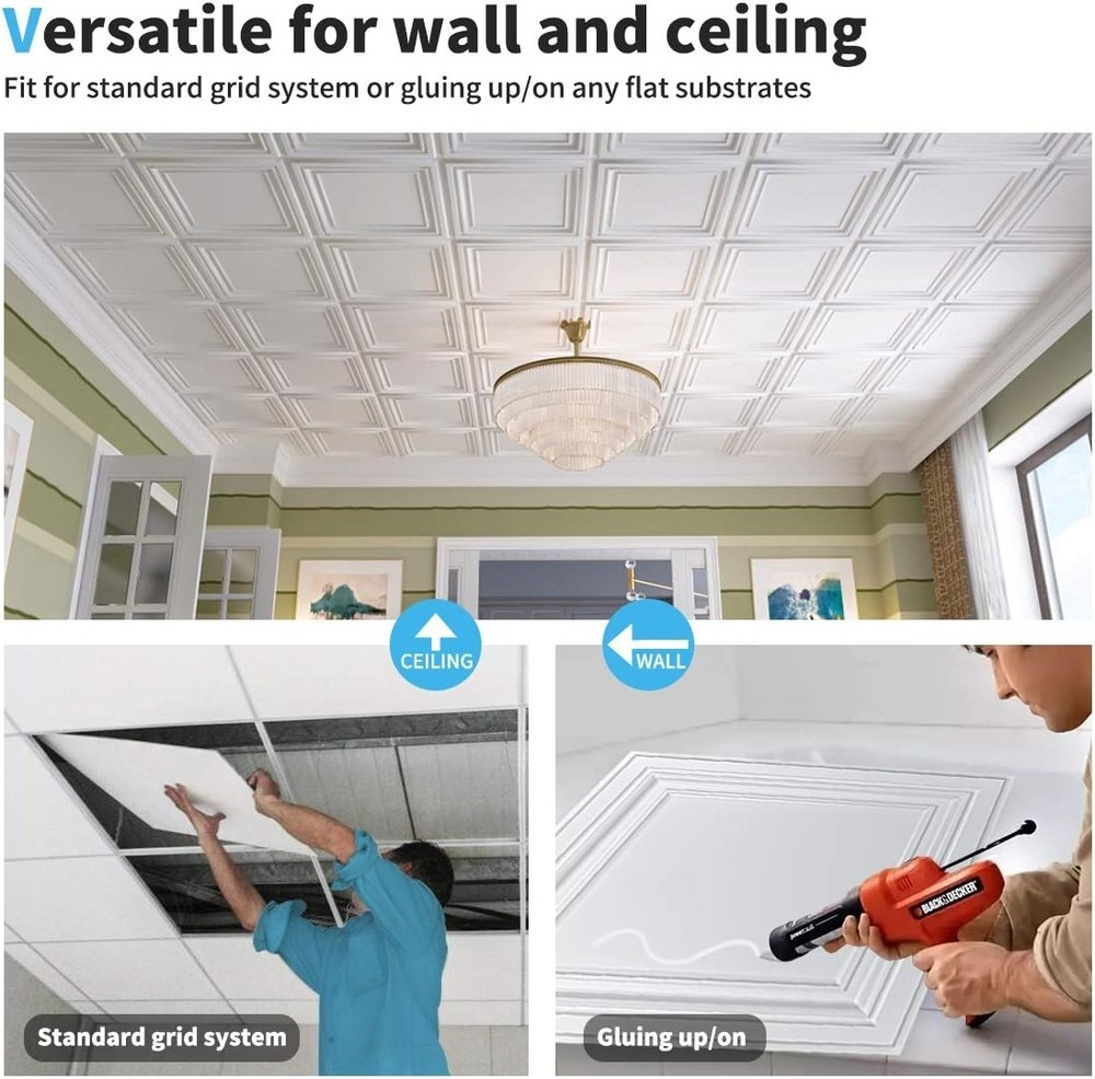 PVC Ceiling Tiles 2x2 White 12 Pack Waterproof Easy Install Modern Ceiling