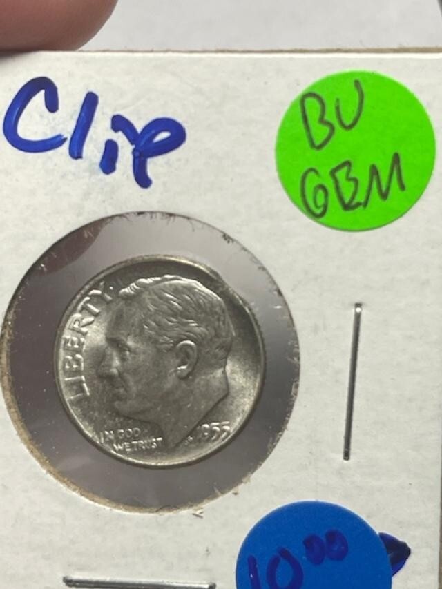 1955 & 1959 Roosevelt Dime - SILVER -CLIPPED - ERROR!