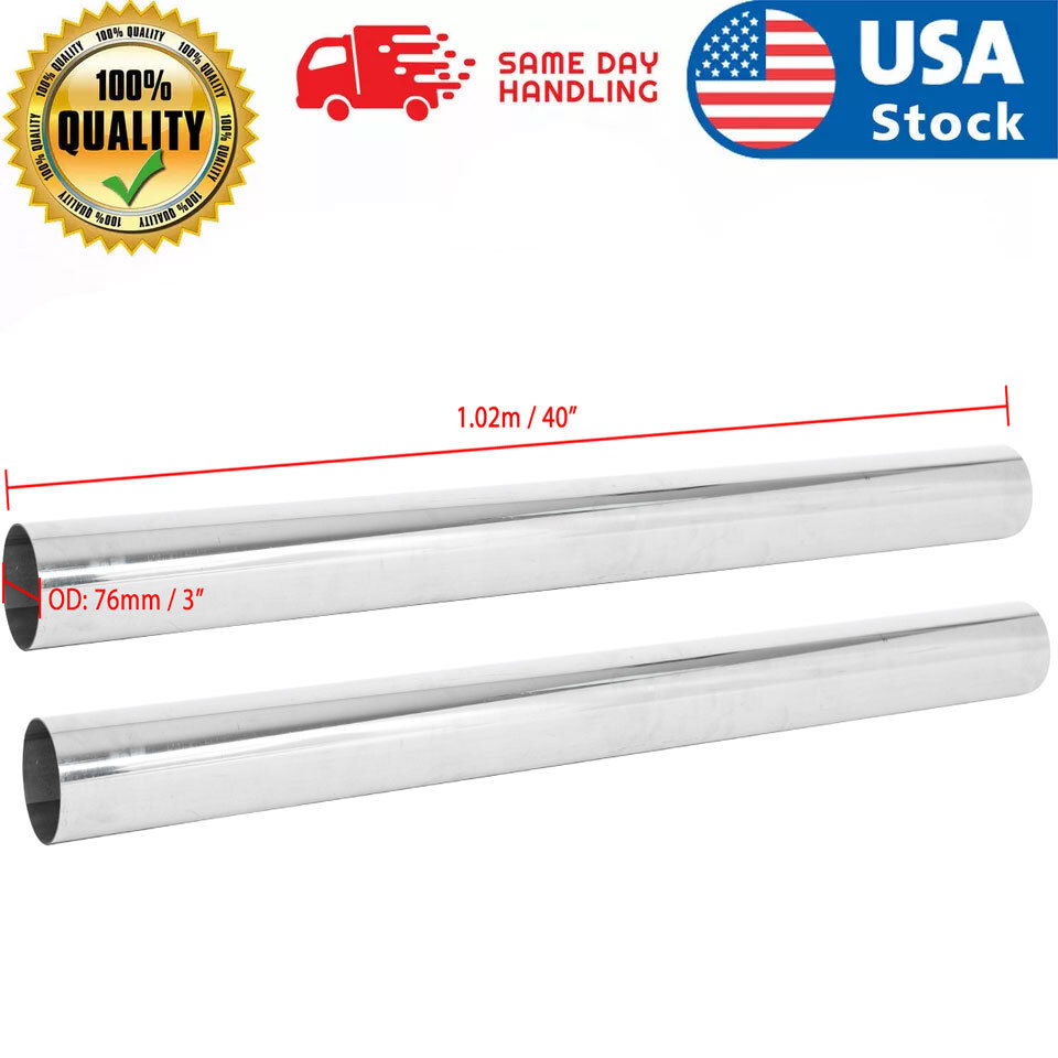 2pc 3" Inch 76mm T304 Stainless Steel Straight Exhaust Pipe Tube Piping Tubing