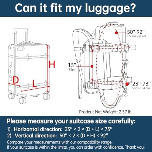 Heavy Duty Backpack Conversion Straps for Hard Shell Case Suitcase Luggage - L