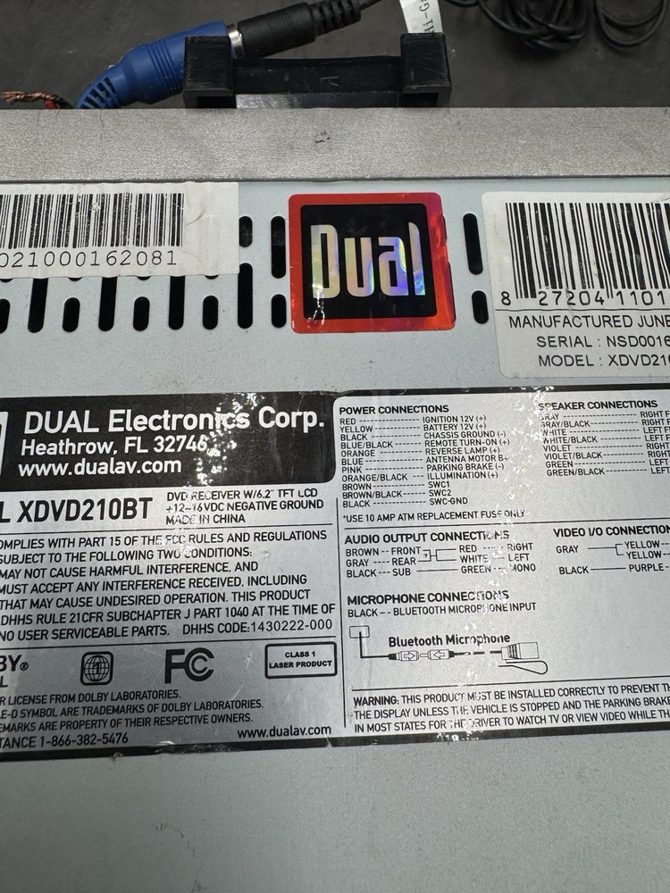 Dual XDVD210BT Multimedia Retractable &Detachable Touchscreen Bluetooth Unteste