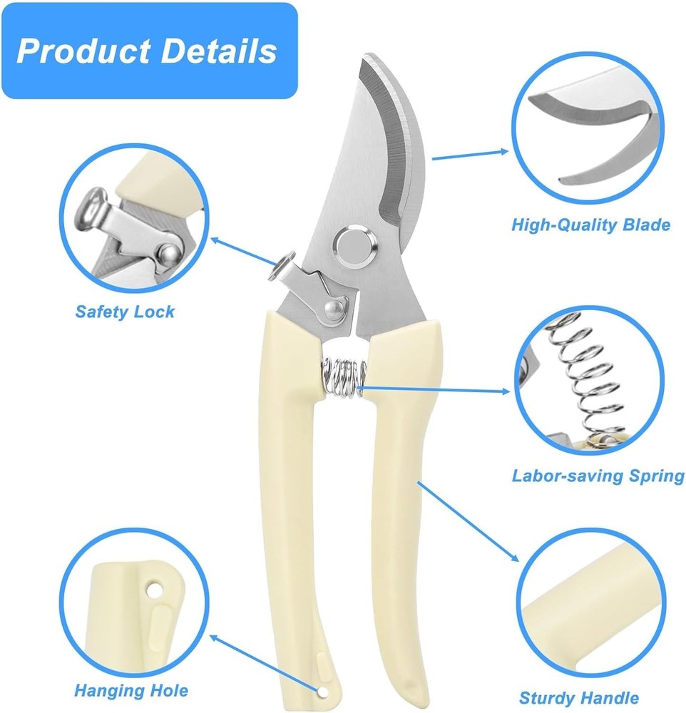 2Pcs Professional Pruning Shears (Include 1 Bypass Pruning Shears and 1 Straight