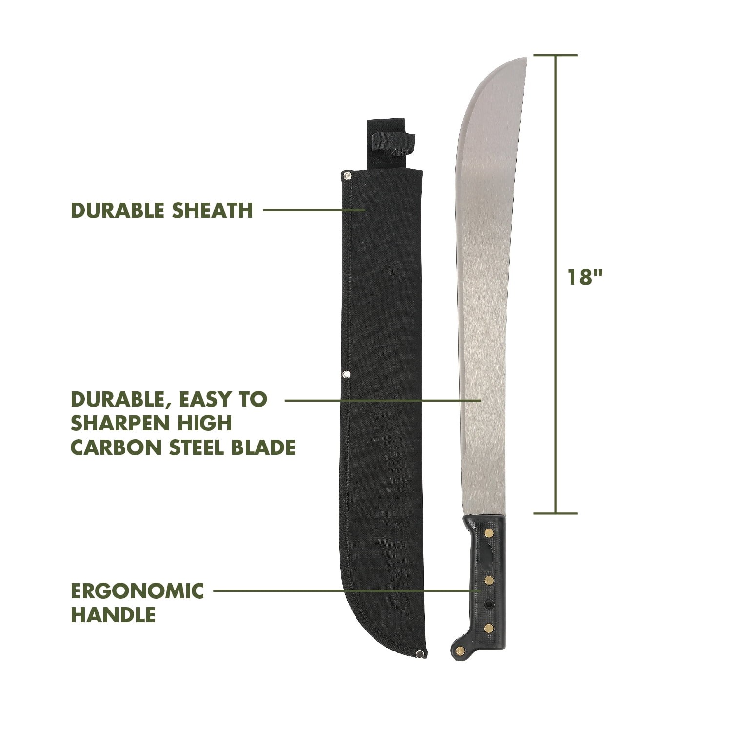 Heavy Duty Machete with Sheath 18 Inch Blade Outdoor Survival Tool for Cutting