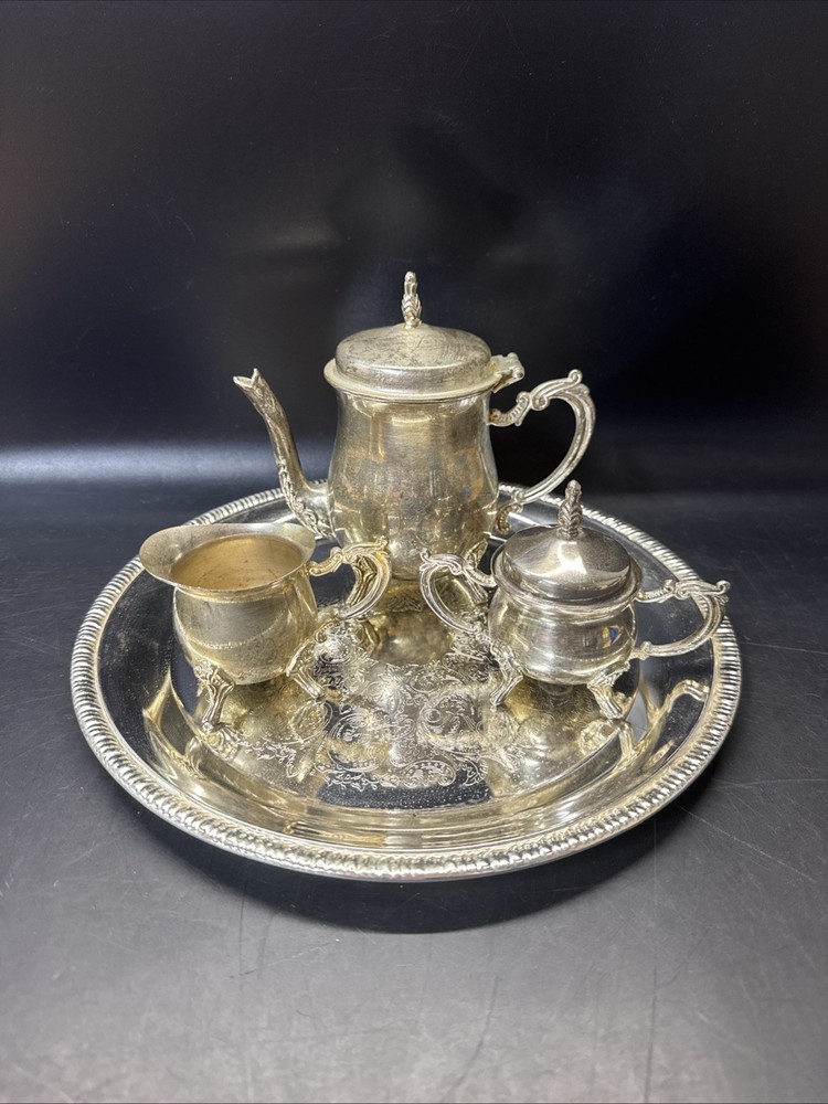 Tea Set Davco Silver Tea Pot/Creamer/ Sugar Bowl/Tray #1