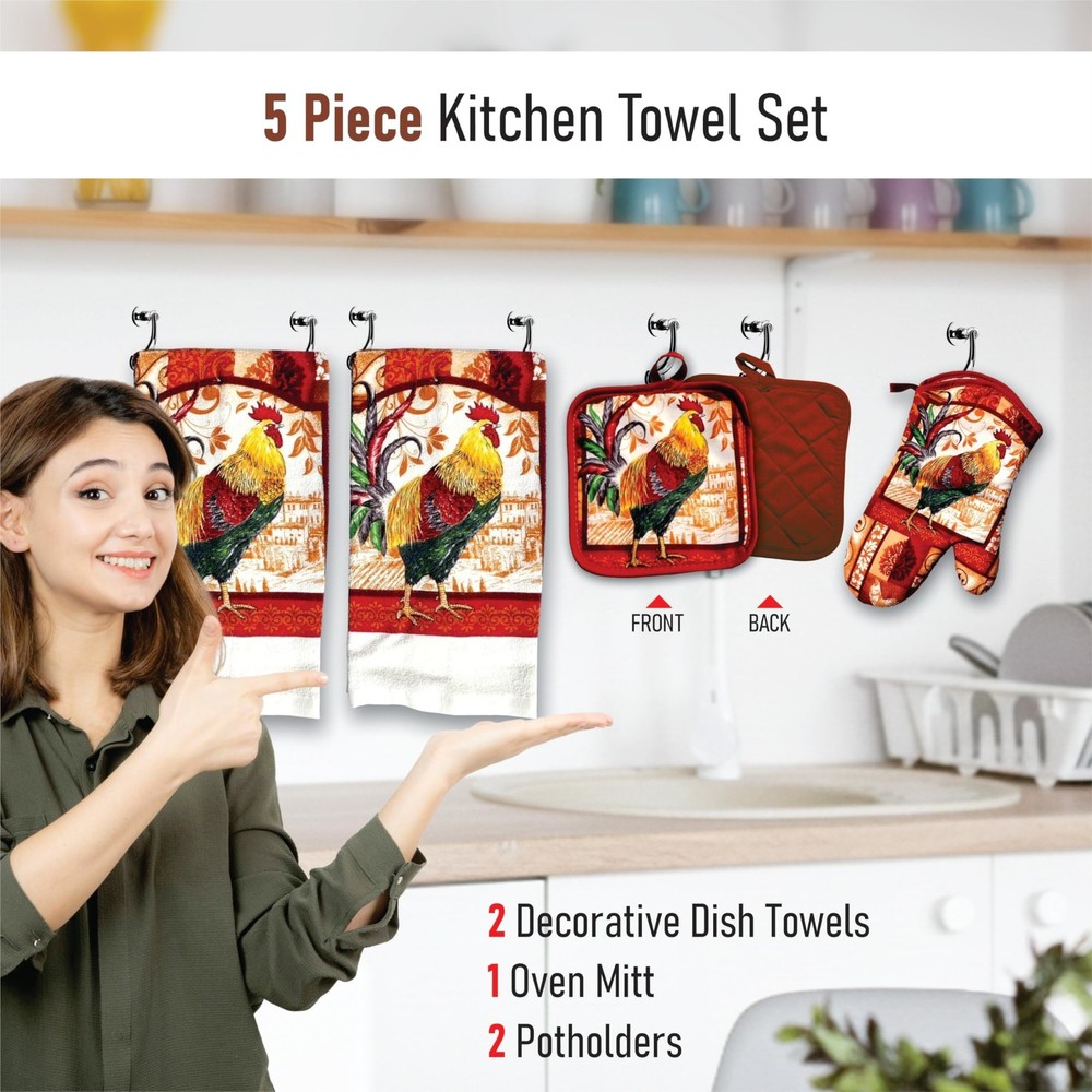Lobyn Value Packs: Decorative & Functional Rustic Rooster Kitchen Set – 5