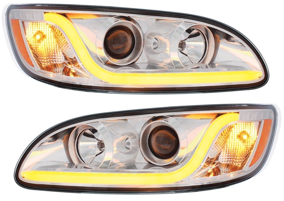 Peterbilt 386 387 Projection Headlight Chrome Lens, LED Glo Position Bar 31252 3