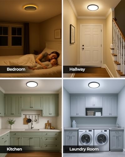 2Pack Dimmable Flush Mount Ceiling Light Fixture with Night Light, 18W Black