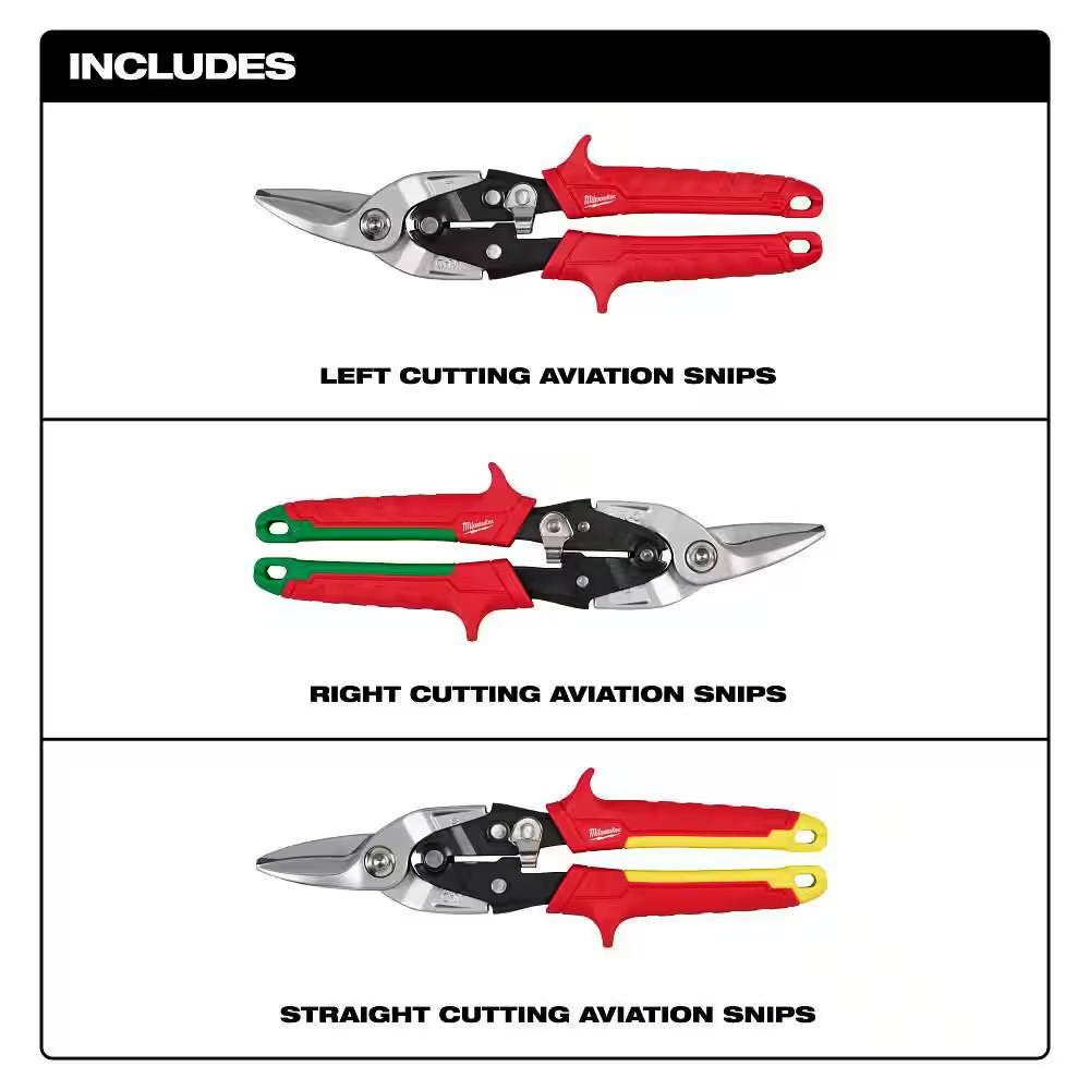 Left, Right, and Straight Aviation Snips Set (3-Pack)