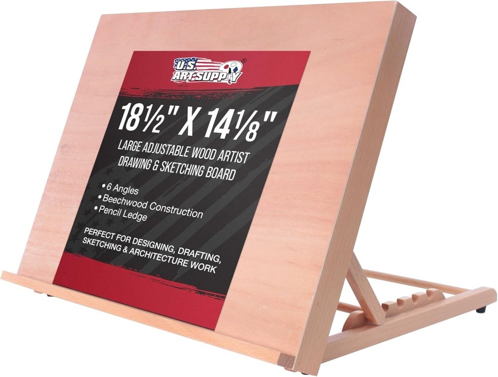 Durable Beechwood Drafting Board with 6 Angles and Pencil Ledge - Portable Use