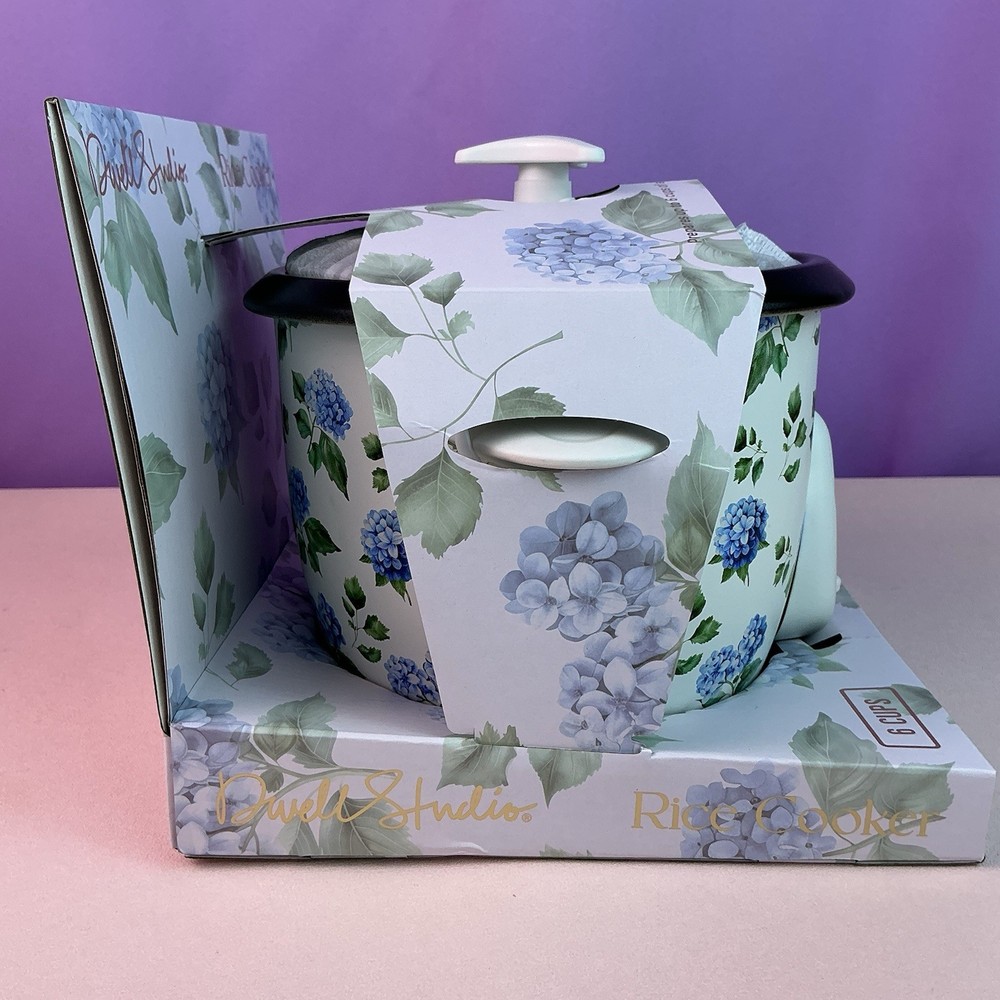 Dwell Studios Rice Cooker Blue Hydrangea Pattern* NEW* Makes 6 Cups/Non Stick*