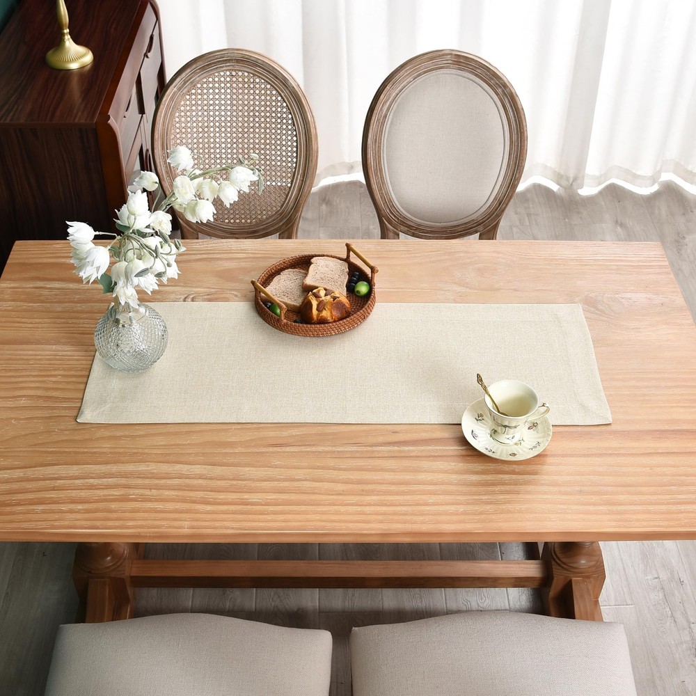 NEWISHER Farmhouse Rustic Table Runner Solid Beige Rectangular Table Runners Fau