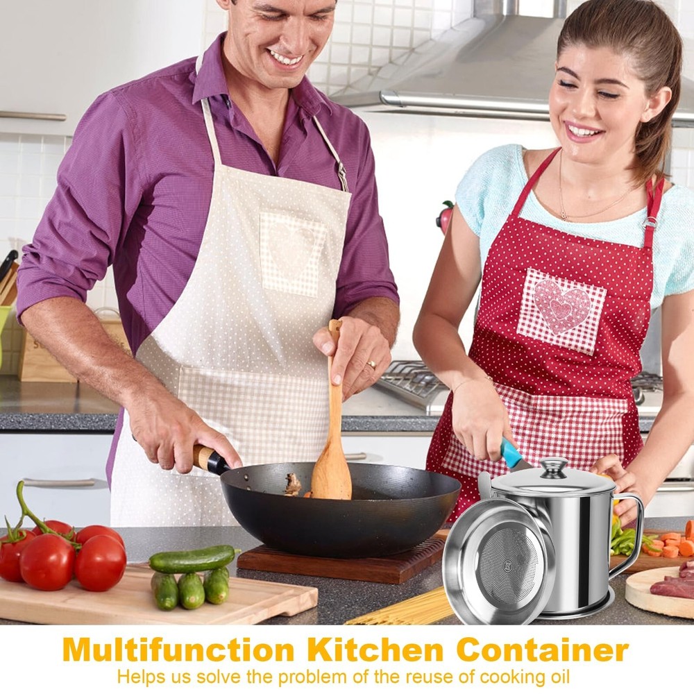 Bacon Grease Container,Kitchen Oil Container Can with Strainer and Anti-slip ...