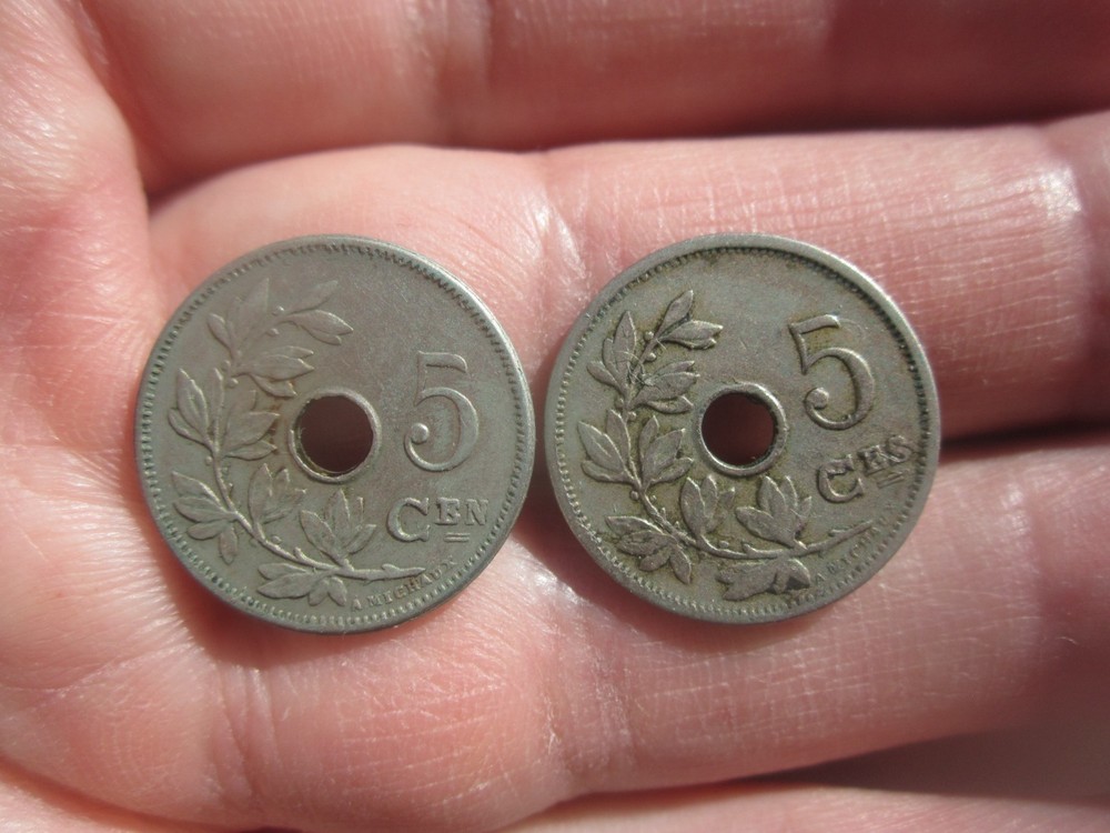 2x 1907 BELGIUM 5 CENTIMES