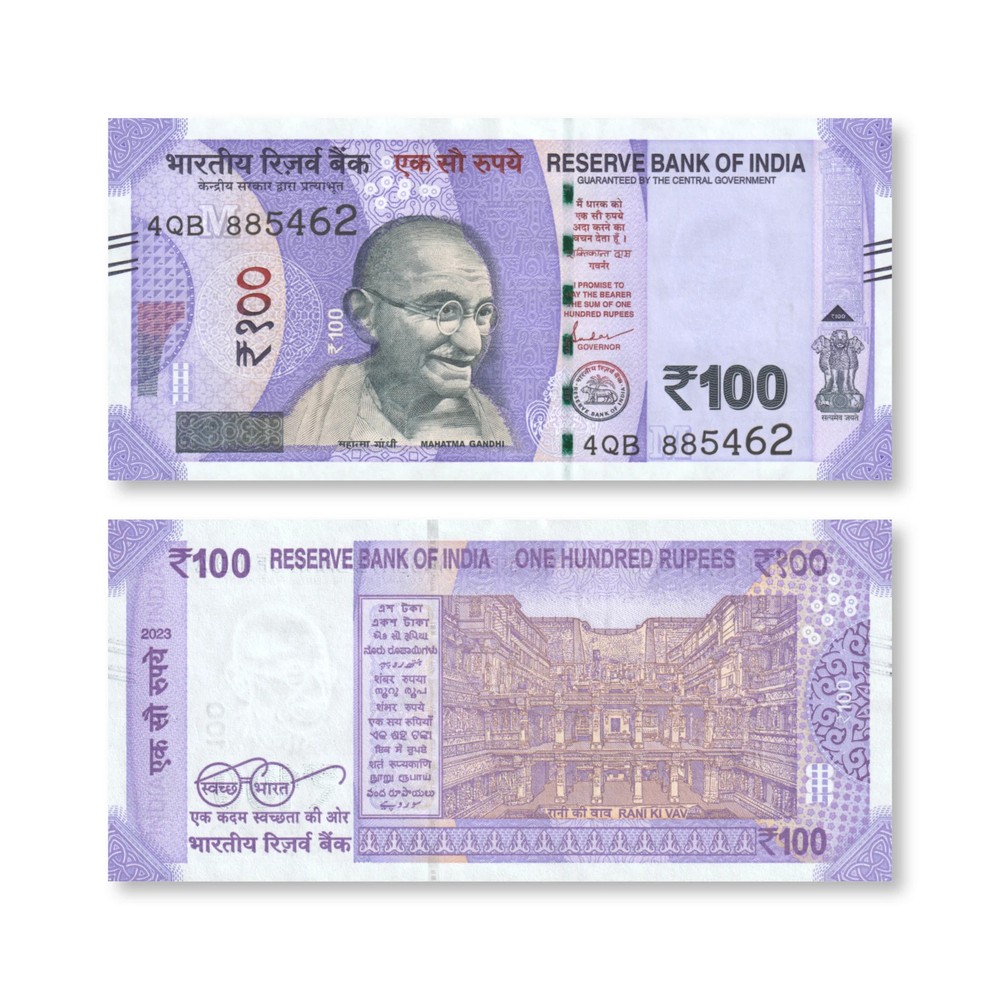 India 100 Rupees, 2023, B301f4, P112, UNC
