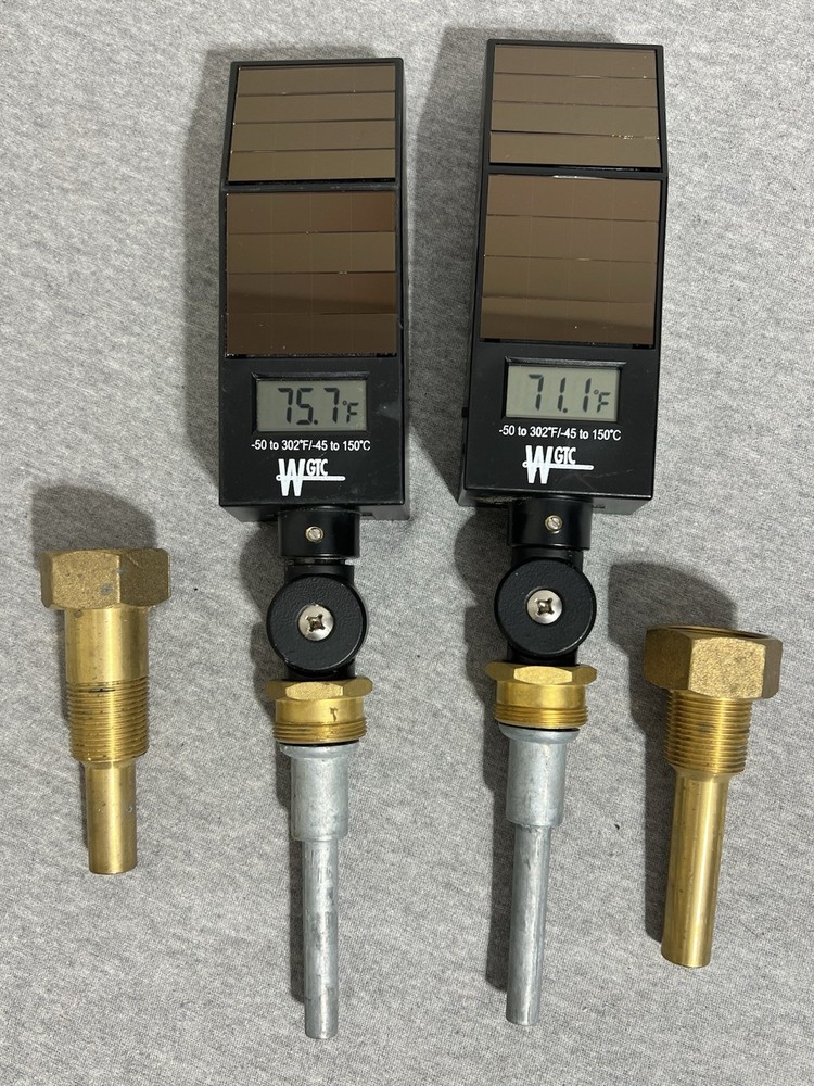 2 WGTC Model#AADHFC  Solar Thermometer & 2 Thermowell Couples 3/4" Npt Thread