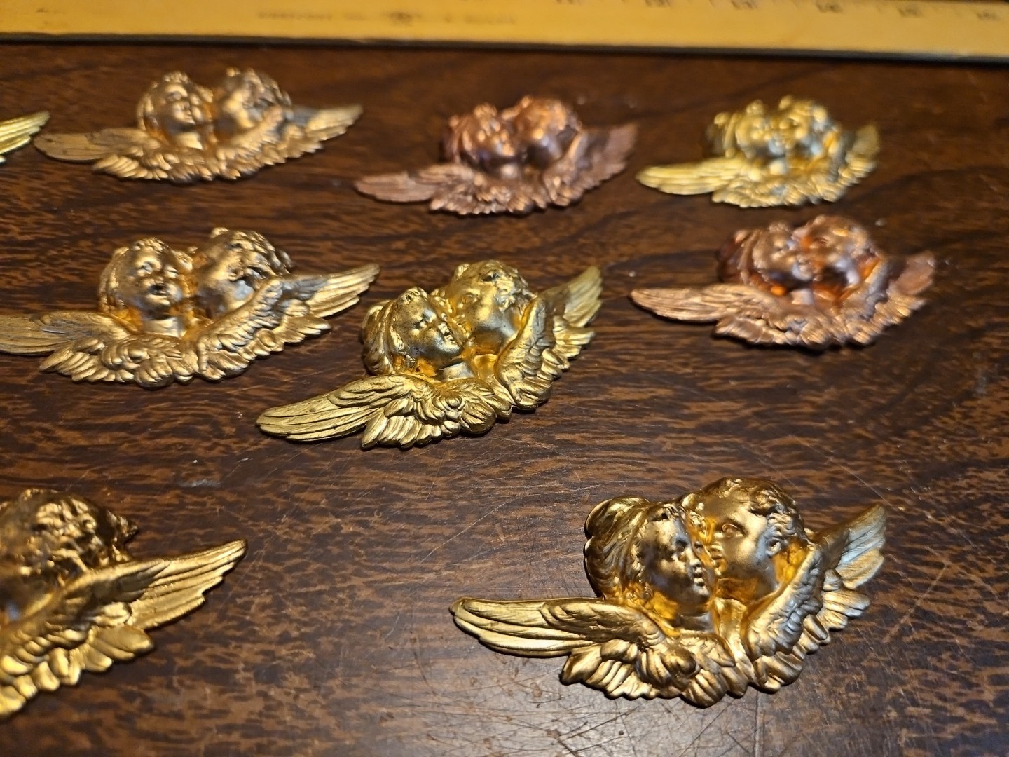 Lot Of 10 Cherub Head Busts France Vintage 60s Brass Stampings Findings Jewelry