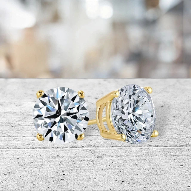 2 CT Lab-Created Diamond Solitaire Studs in 14k Yellow Gold Plated