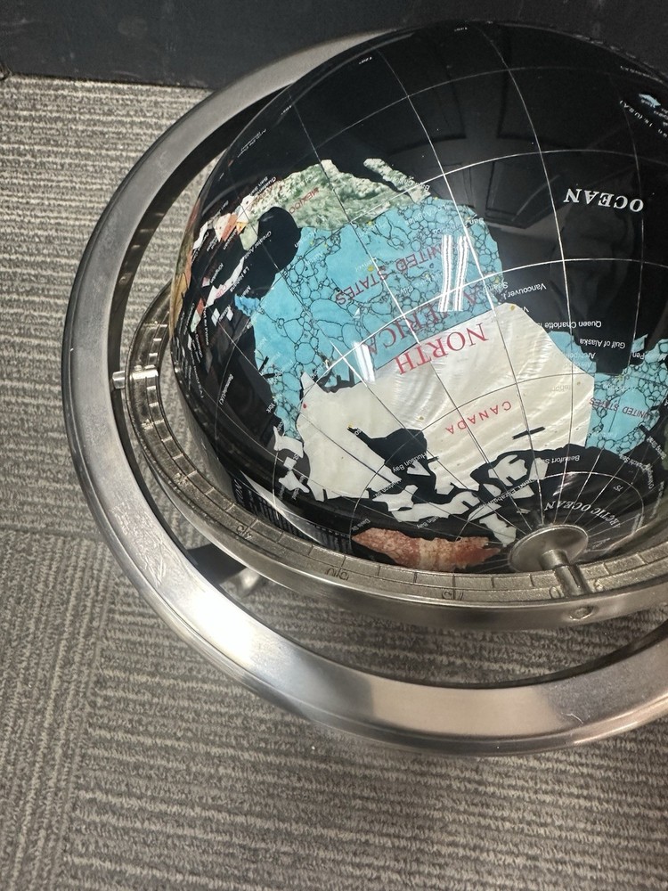 World Globe-Semi-Precious Inlaid Stone and Shells w Compass. T-A