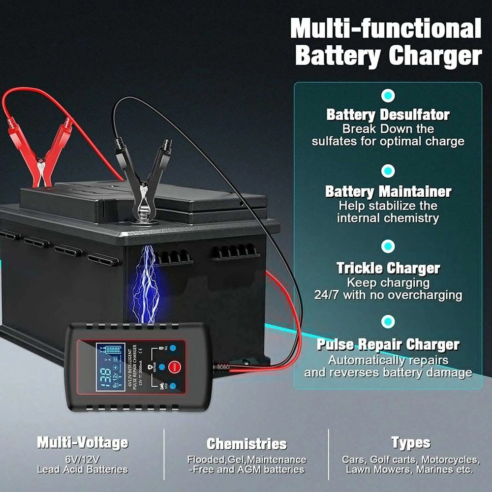 6V 12V Automatic Battery Charger Maintainer Motorcycle Trickle Float For Tender