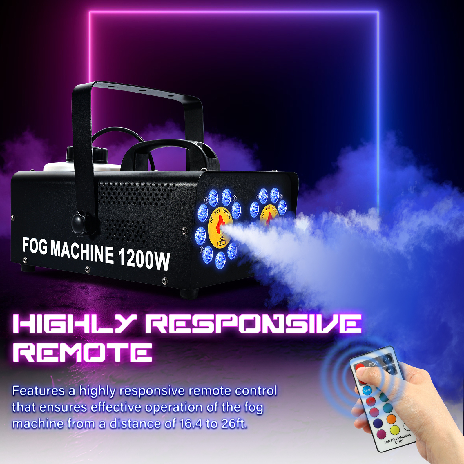 1200W Dual Spray Horizontal Fog Machine 18 RGB LED Stage DJ Light Smoke Machine