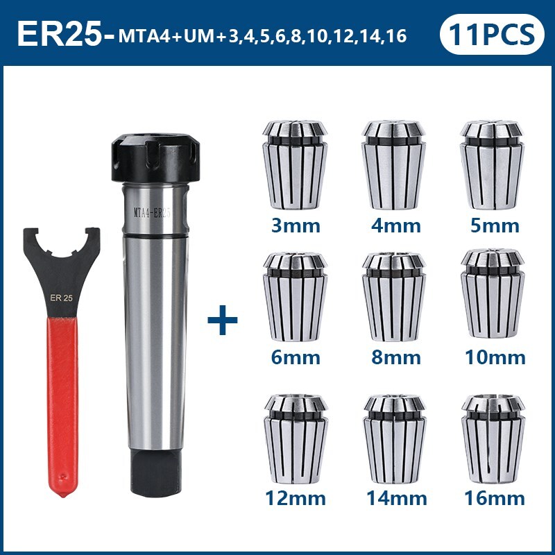 Pattern taper handle # 4 milling machine handle +9pc ER25-3mm~16mm Collect Chuck