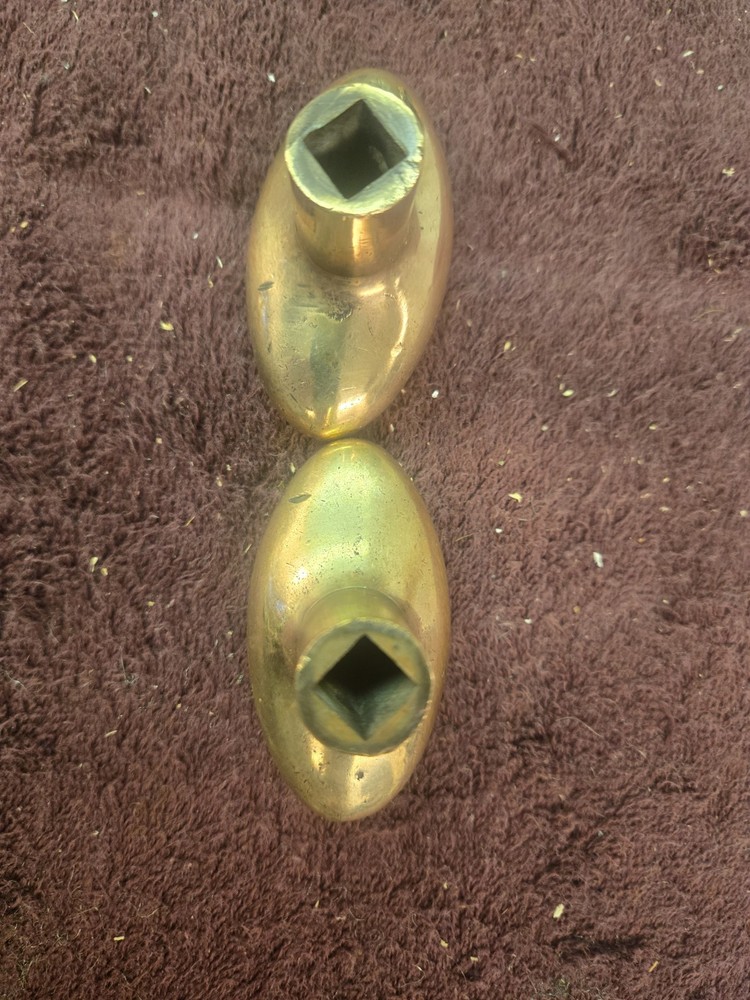 Vintage HEAVY Solid Ornate Oval Brass Door Knobs 1 lb+ 3/8 Square Hole