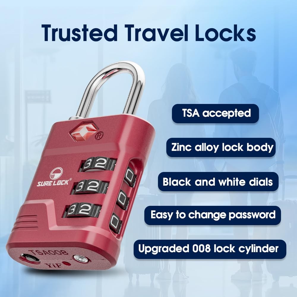 TSA Approved Luggage Lock – 3-Digit Resettable Combination Padlock with Open ...