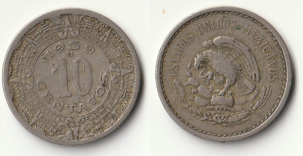 1939 Mexico 10 centavos coin