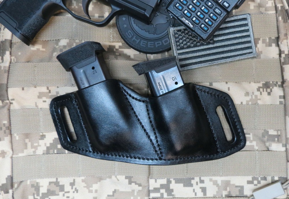 Fits Springfield Hellcat Leather Combat Double Magazine Holder, OWB. Made In USA
