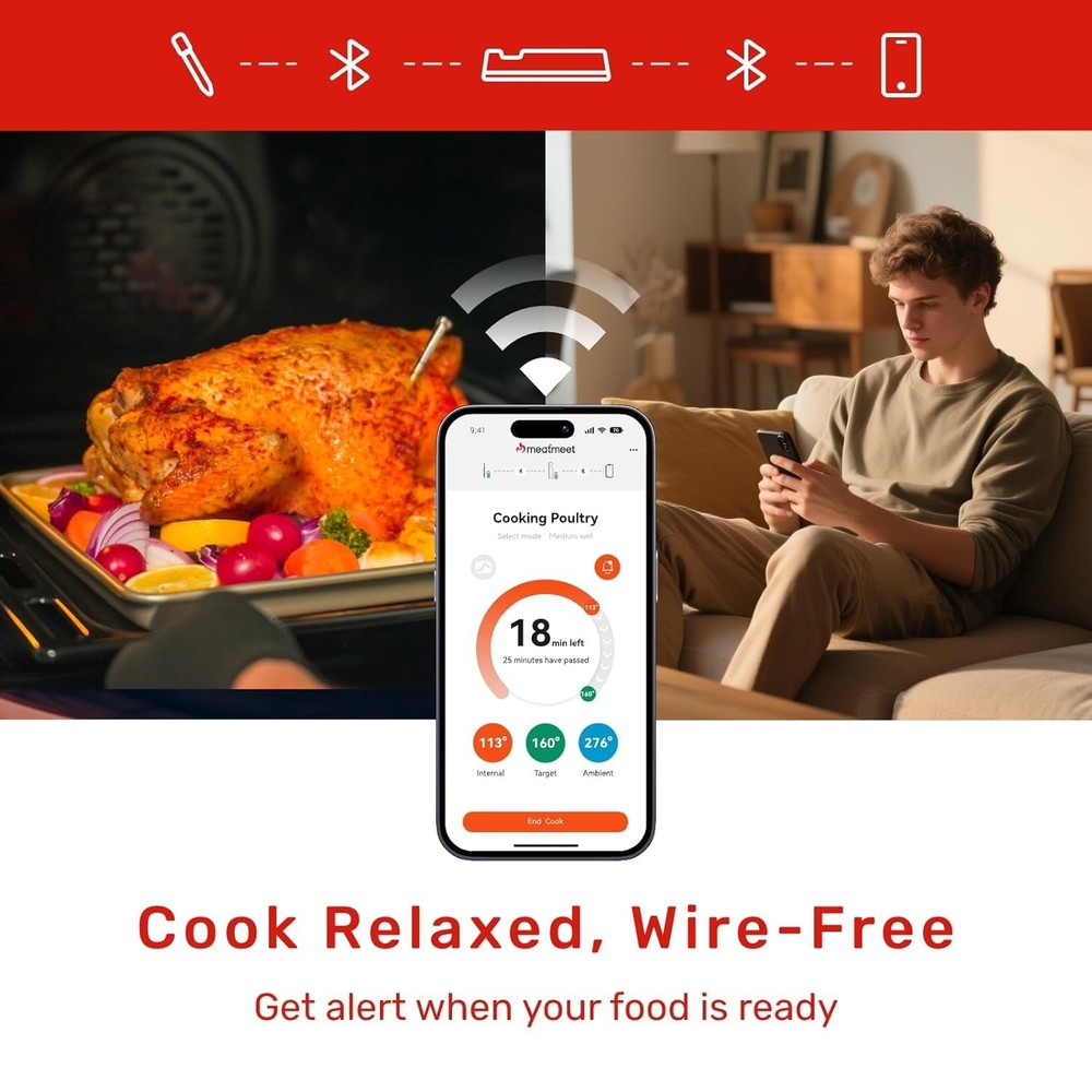 Wireless Meat Thermometer, Bluetooth Thermometer, Smart Digital Wireless Meat...