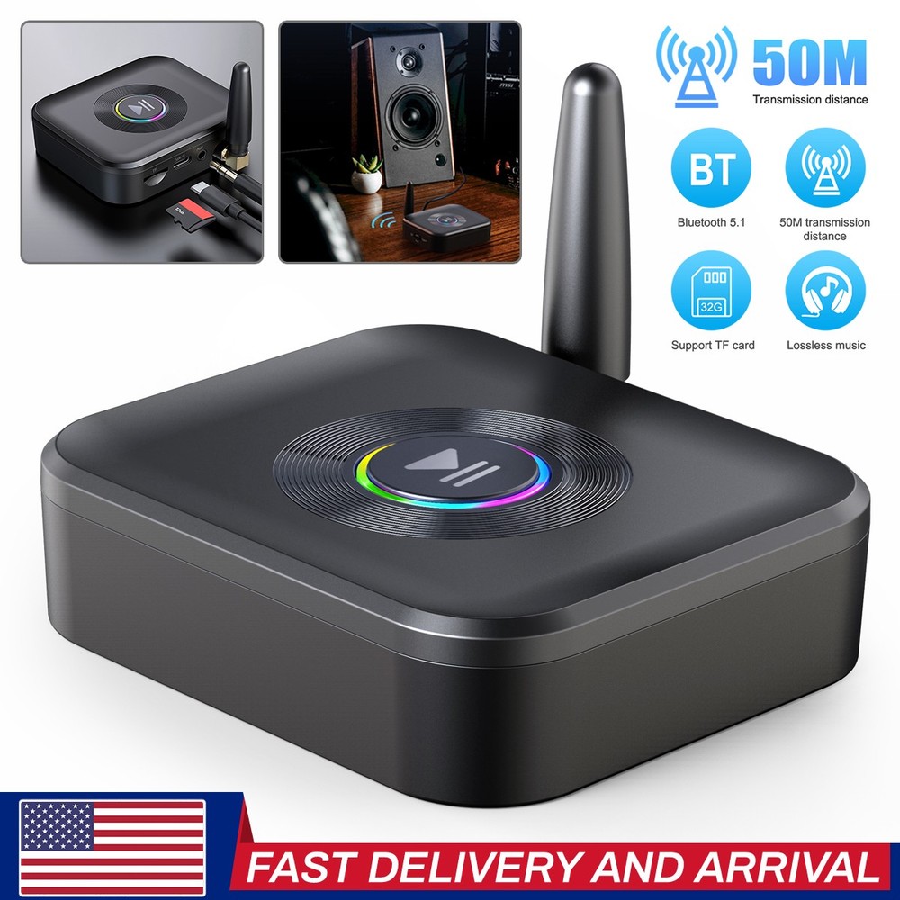 ​Wireless Bluetooth 5.1 Audio Receiver Adapter AUX 50ft Range TF Card LED Light​