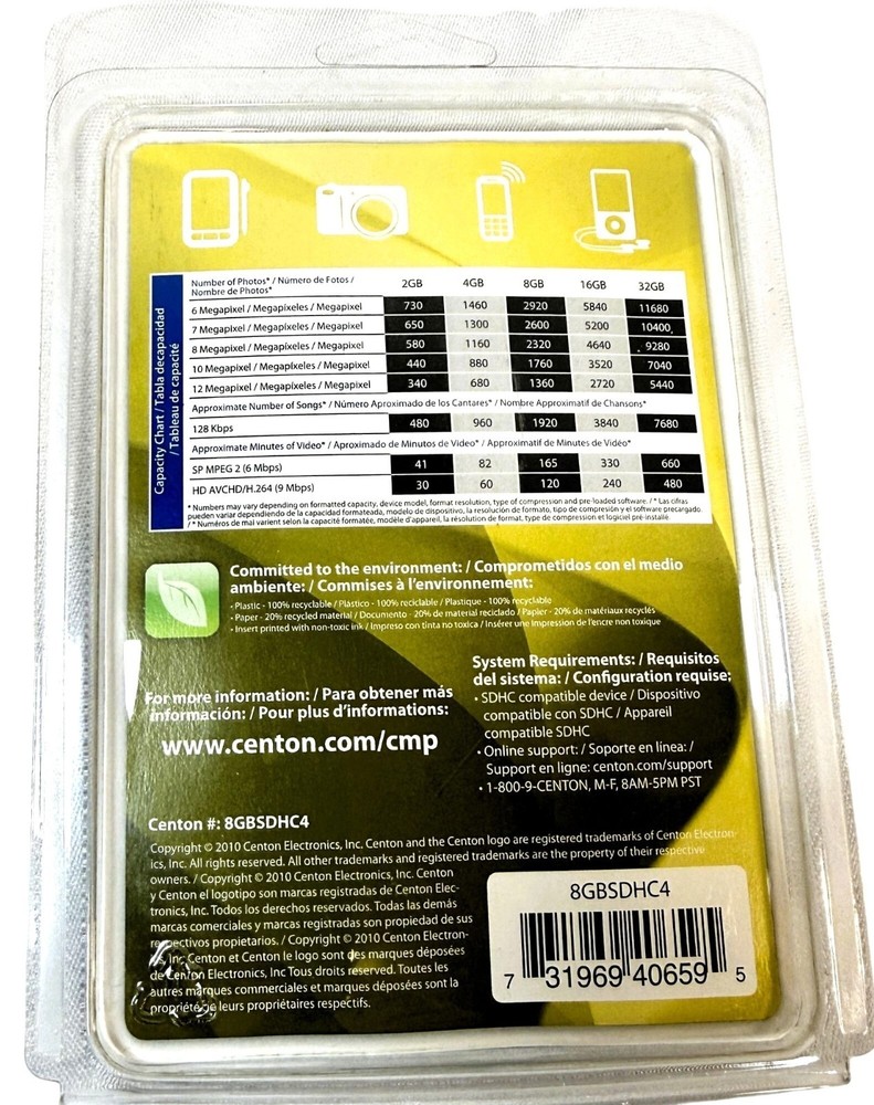 Centon MediaPower 8GB SDHC Memory Card Class 4 New Sealed Digital Camera SD