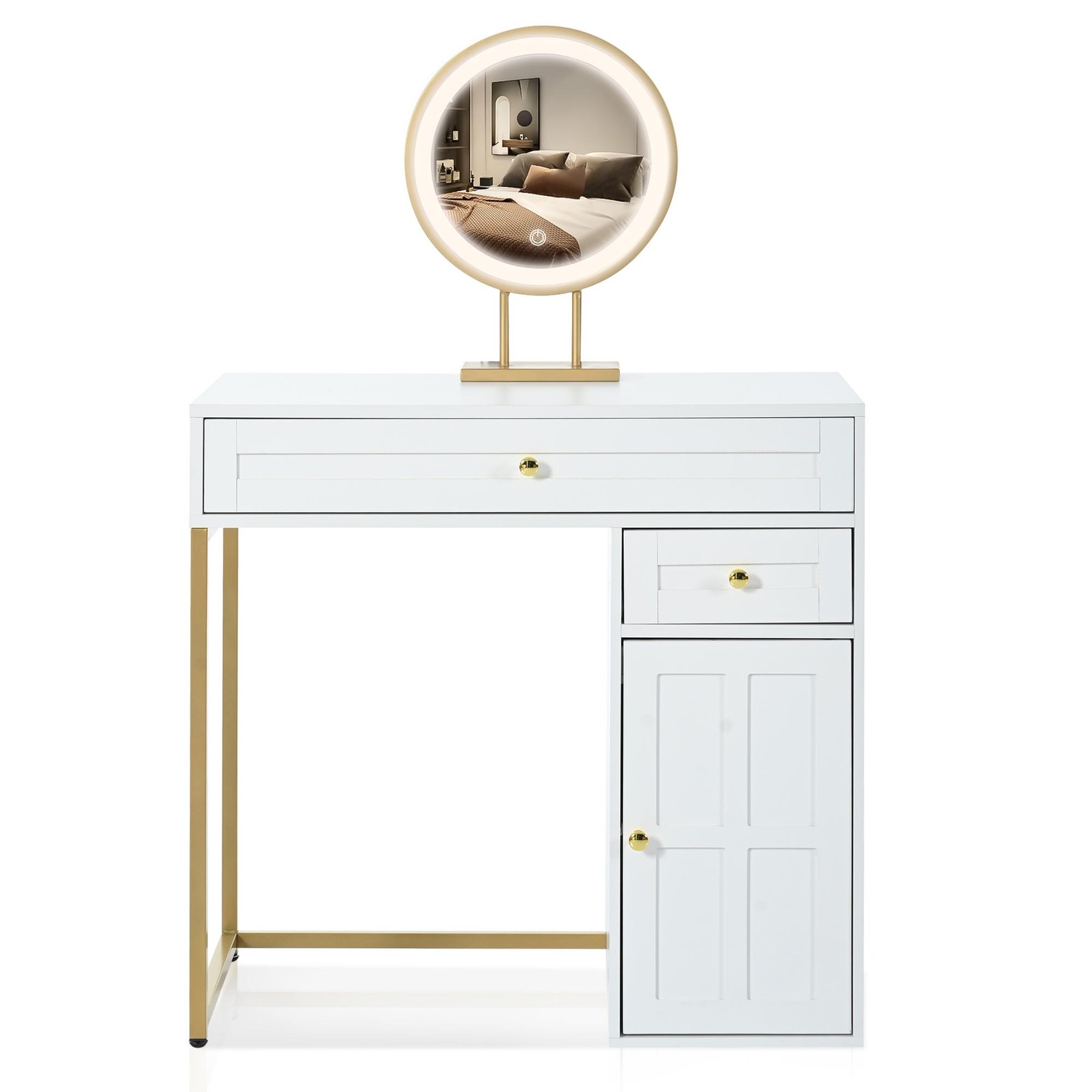 Vinsetto 31.5" Makeup Vanity Desk with Lighted Mirror, White+Gold