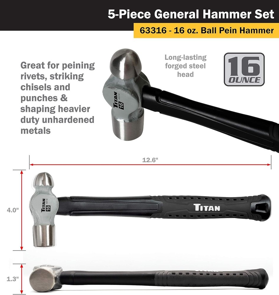 Professional 5-Piece Hammer Set with Rubber Handles
