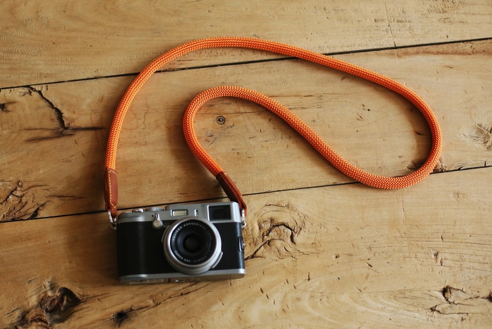Handmade camera neck shoulder strap orange strong climbing rope