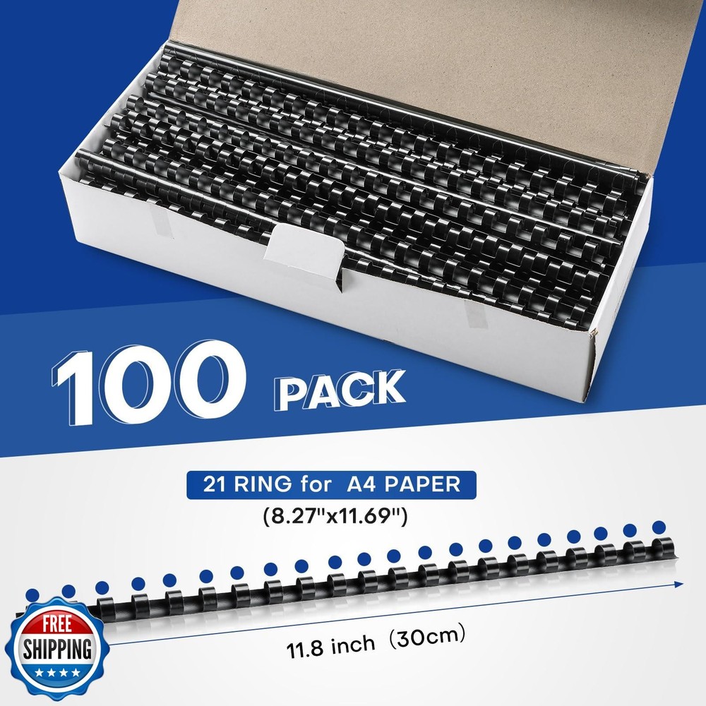 MYFULLY 100 Pack 21 Ring Plastic Comb Binding Spines | 1/4 Inch Diameter, 20