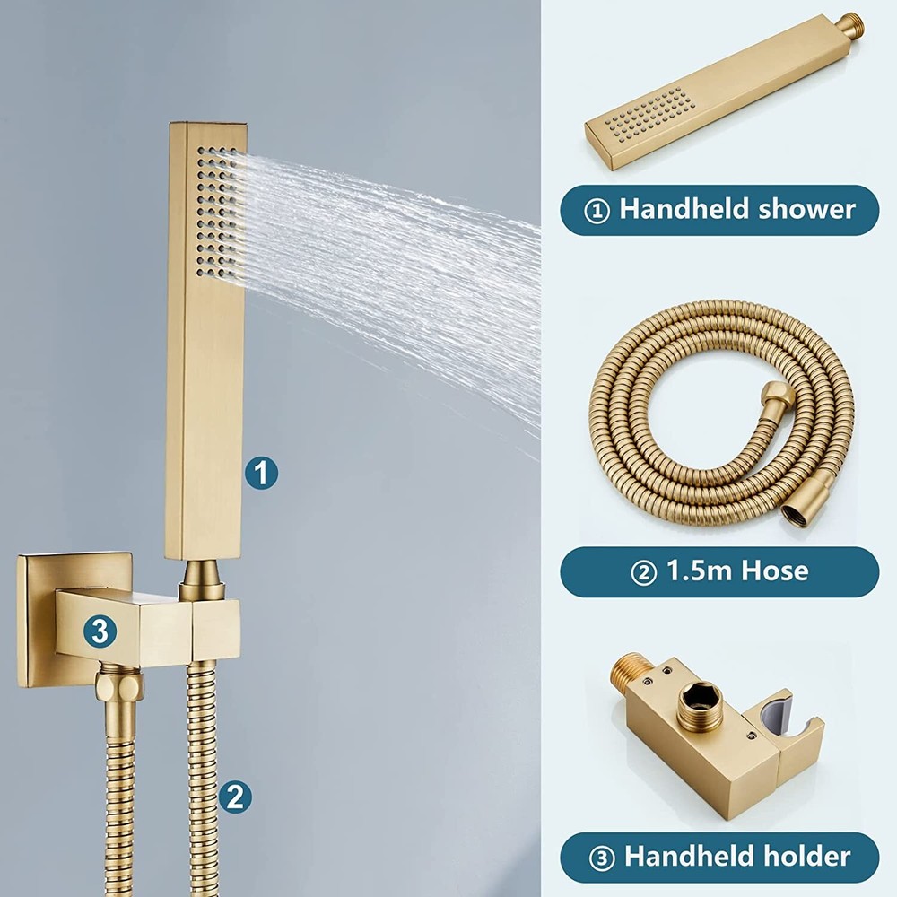 Wall Mounted Shower Faucet Set System 8"Rainfall Combo Head Set Mixer Valve